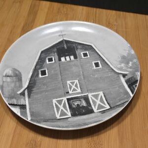 NEW Sullivans Country Plate RED BARN GICLEE ARTWORK in black and white farm